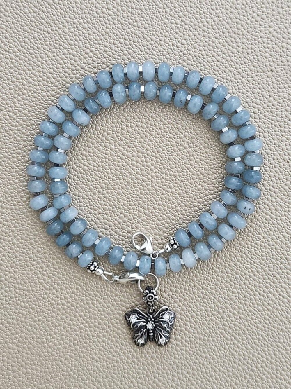 SKY BLUE JADE NECKLACE W/ BUTTERFLY--16"
